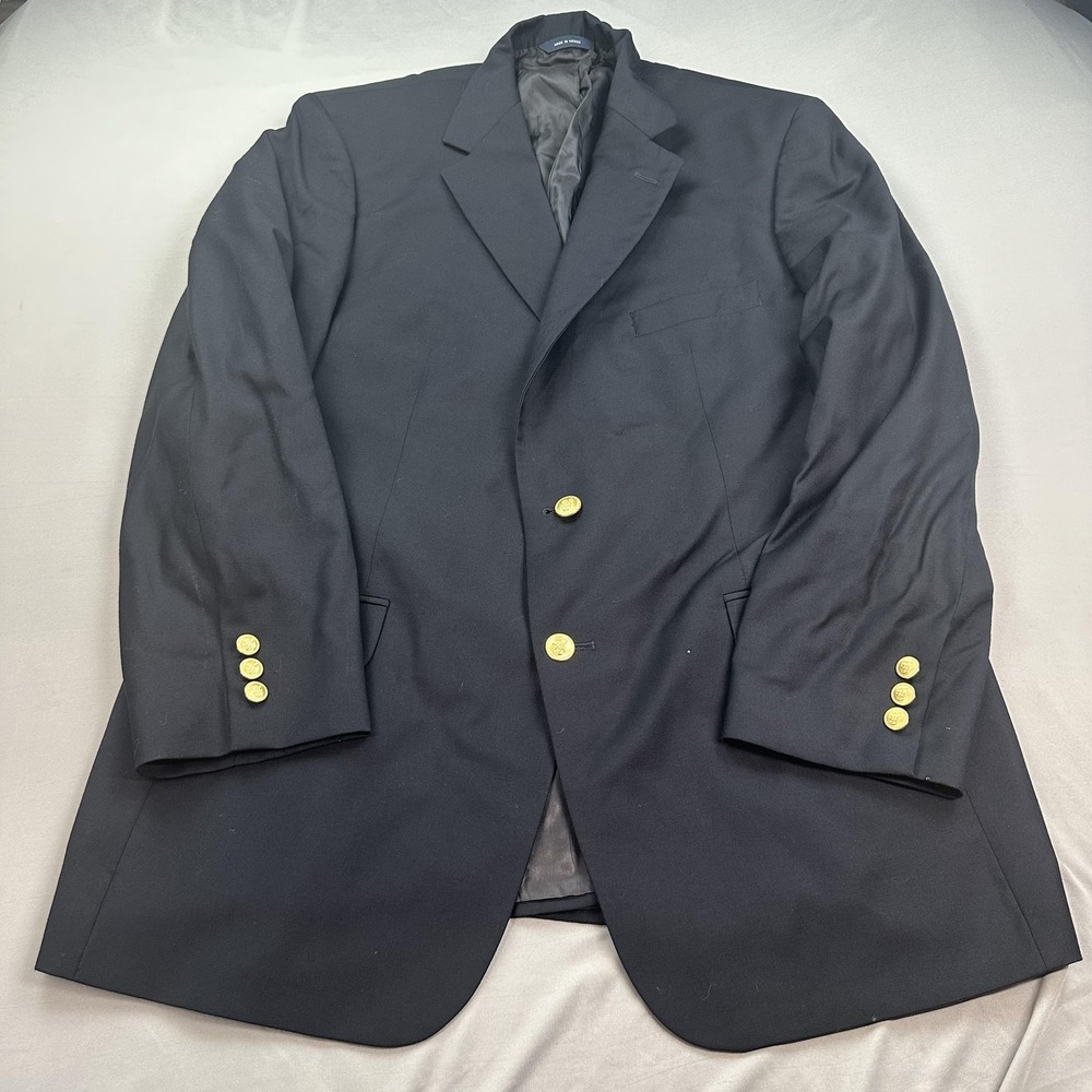 Brooks Brothers Blazer Mens 42 Regular Black BrooksEase Wool Lined Gold Buttons